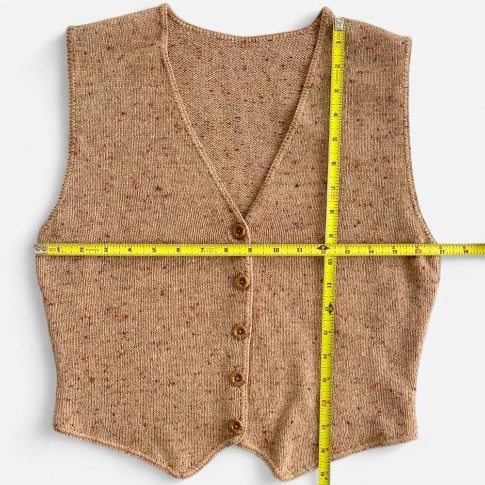 Vintage Sweater & Vest Set Tan Tone Brown Orange Green Checkered Wool Knit 2pc. - Picture 6 of 8